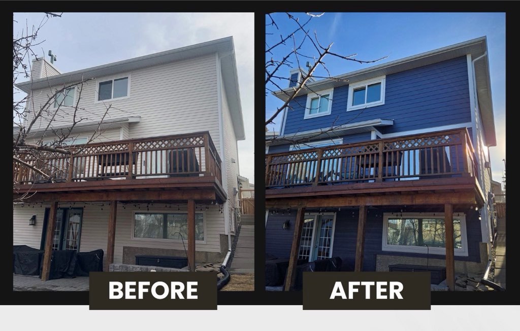 Full re-side, two-tone navy — Siding replacement · Puyallup
